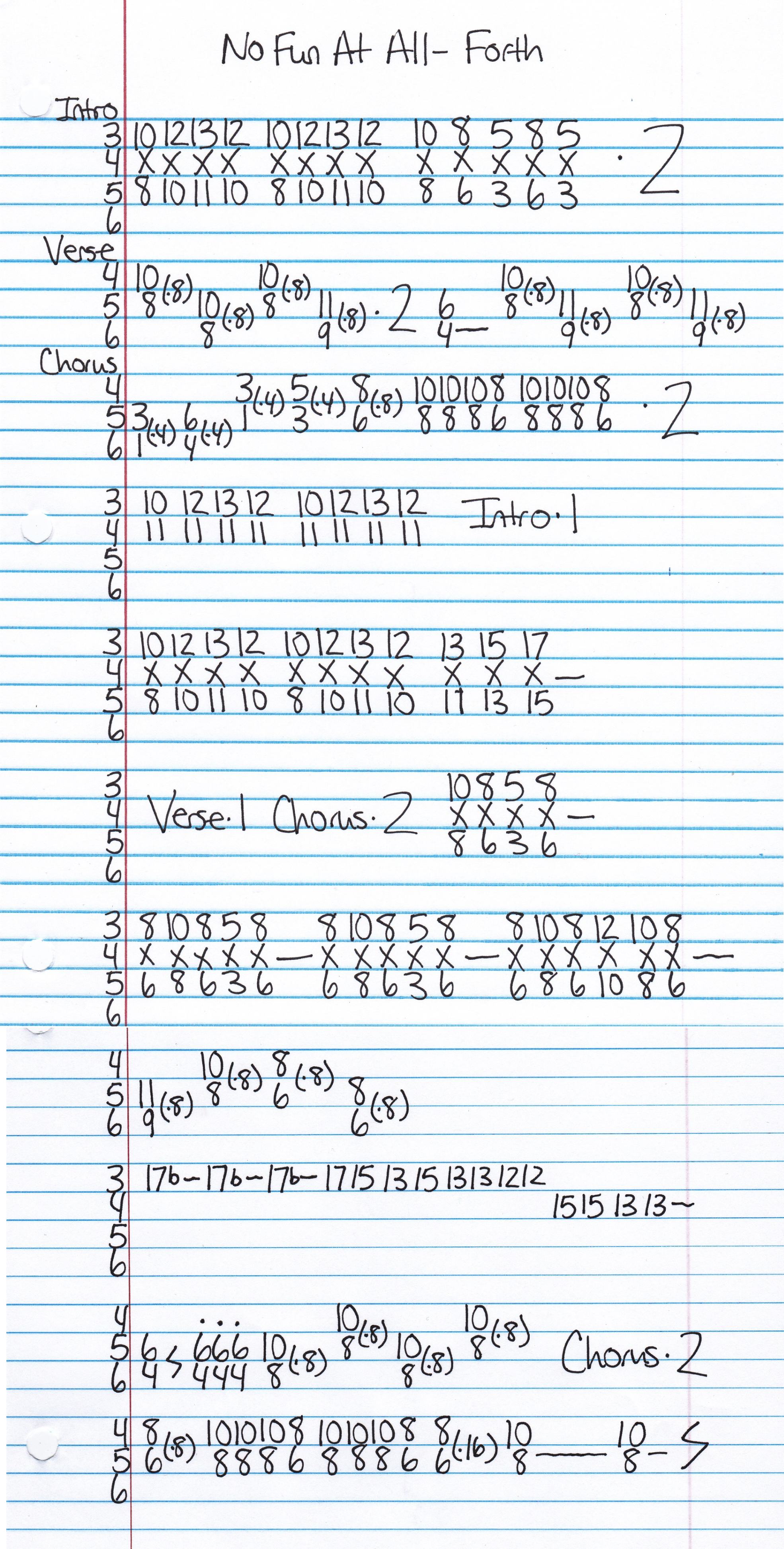 High quality guitar tab for Forth by No Fun At All off of the album GRIT. ***Complete and accurate guitar tab!***